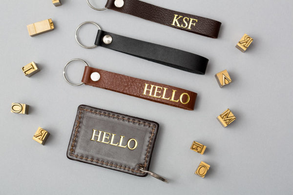 selection of hot foil embossed keyrings