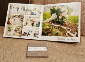 Wedding photo album with hot foiled 'together in love' scripture