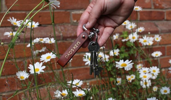 'Dad's Keys' hotfoiled onto a leather keyring